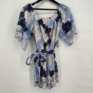 L'atiste by Amy Blue Floral Lace Romper‎ size M New